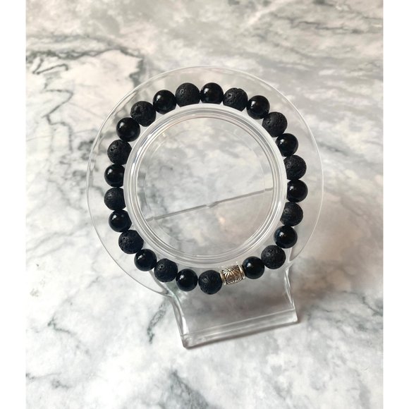 Unisex Black Obsidian and Lava Bracelet - Picture 2 of 2